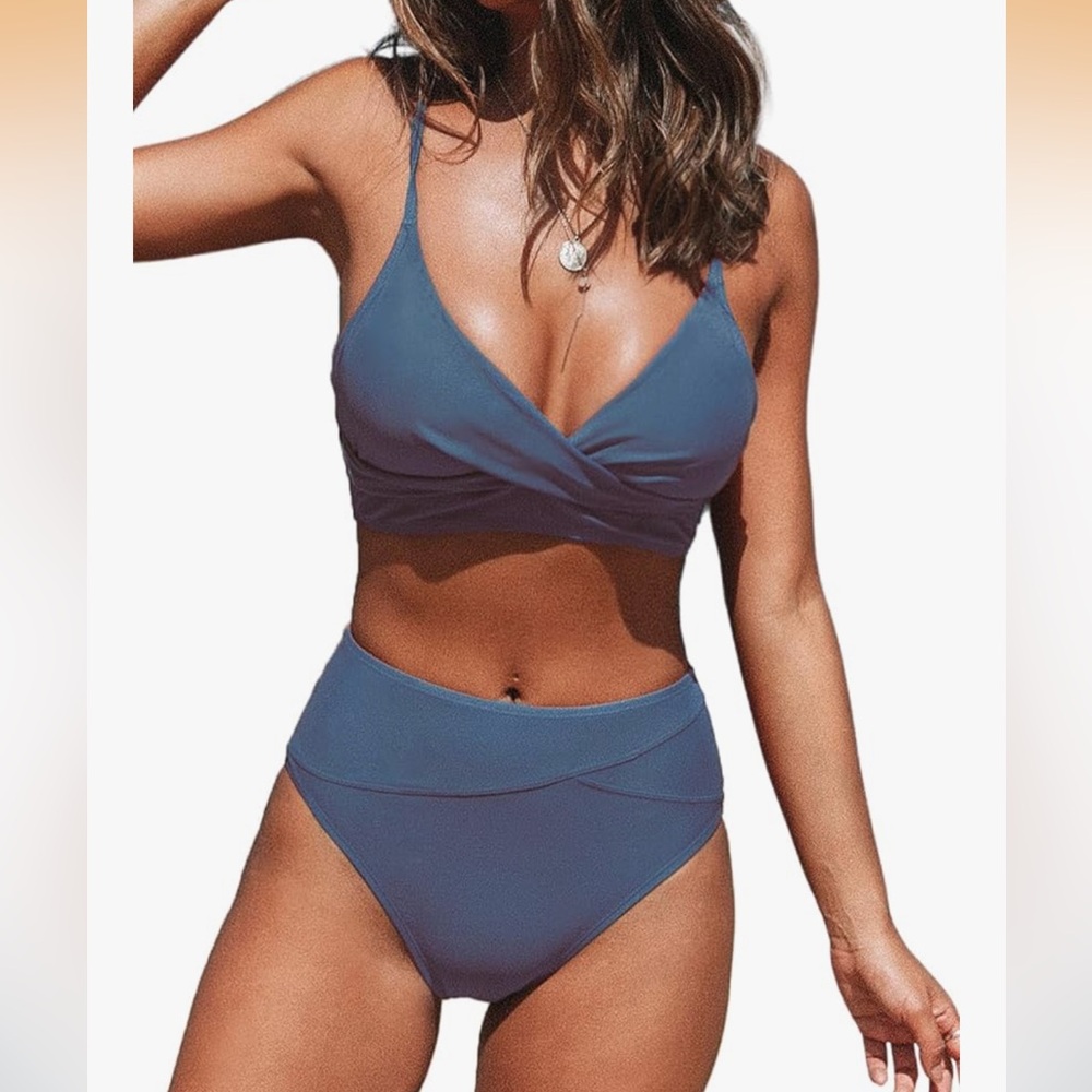Blue High Waisted Swimsuit Bikini Set